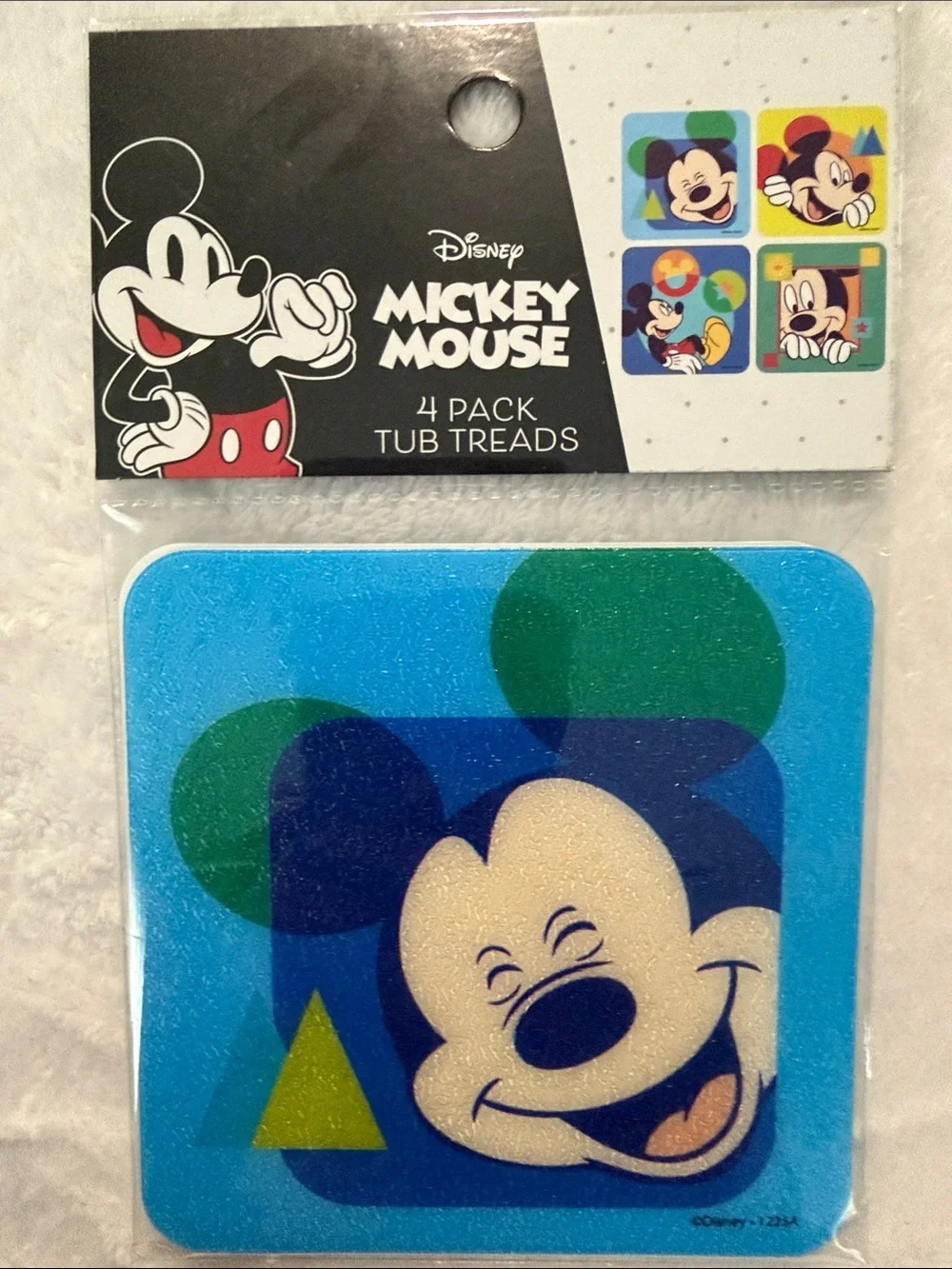Disney Mickey Mouse Blue Green Cream Foam Tub Treads (4 Pack)